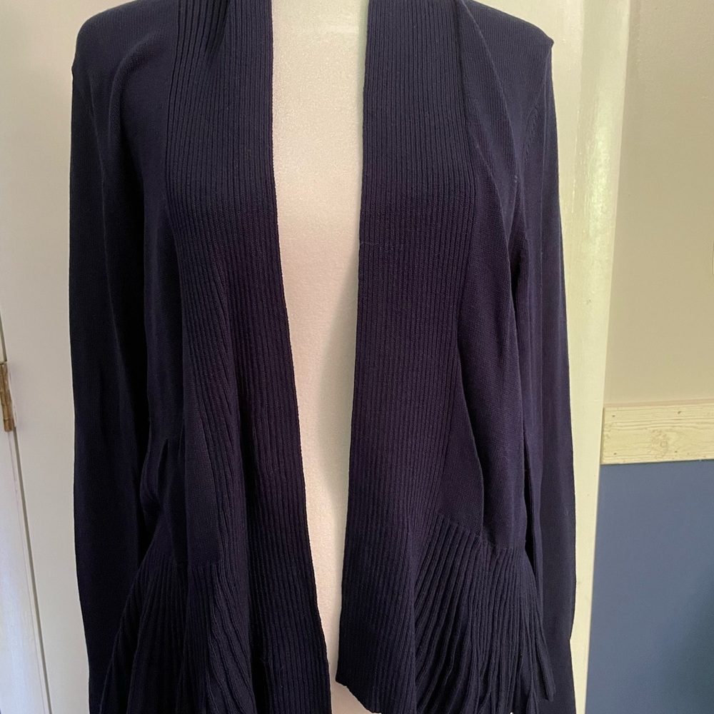 By Anthropologie Banlieue Peplum Cardigan Sweater Woman Size Large Navy NWOT - Picture 8 of 13